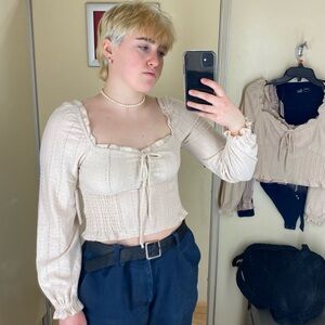 square-neck tie-front blouse